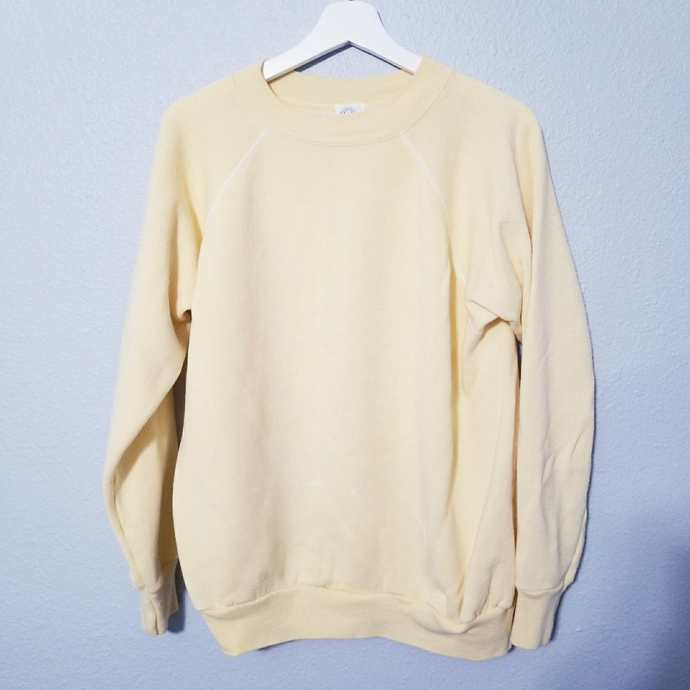 Vintage 80's Yellow Solid Sweat Shirt  XL